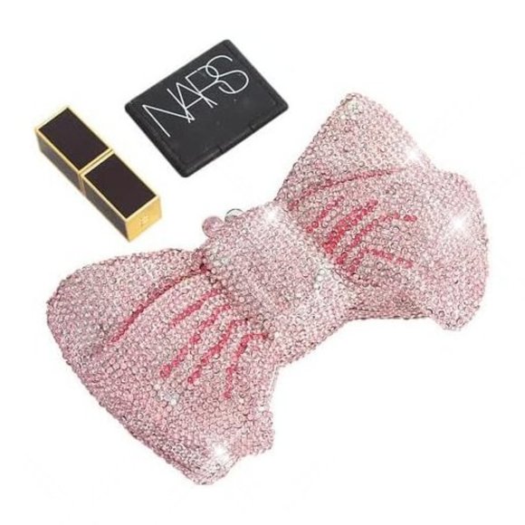 NEW Sparkling Bling Crystal Rhinestone Bow Clutch Purse: Pink Gold Silve… - Picture 6 of 17